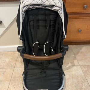 Mockingbird Black Stroller Seat with Brown Handle